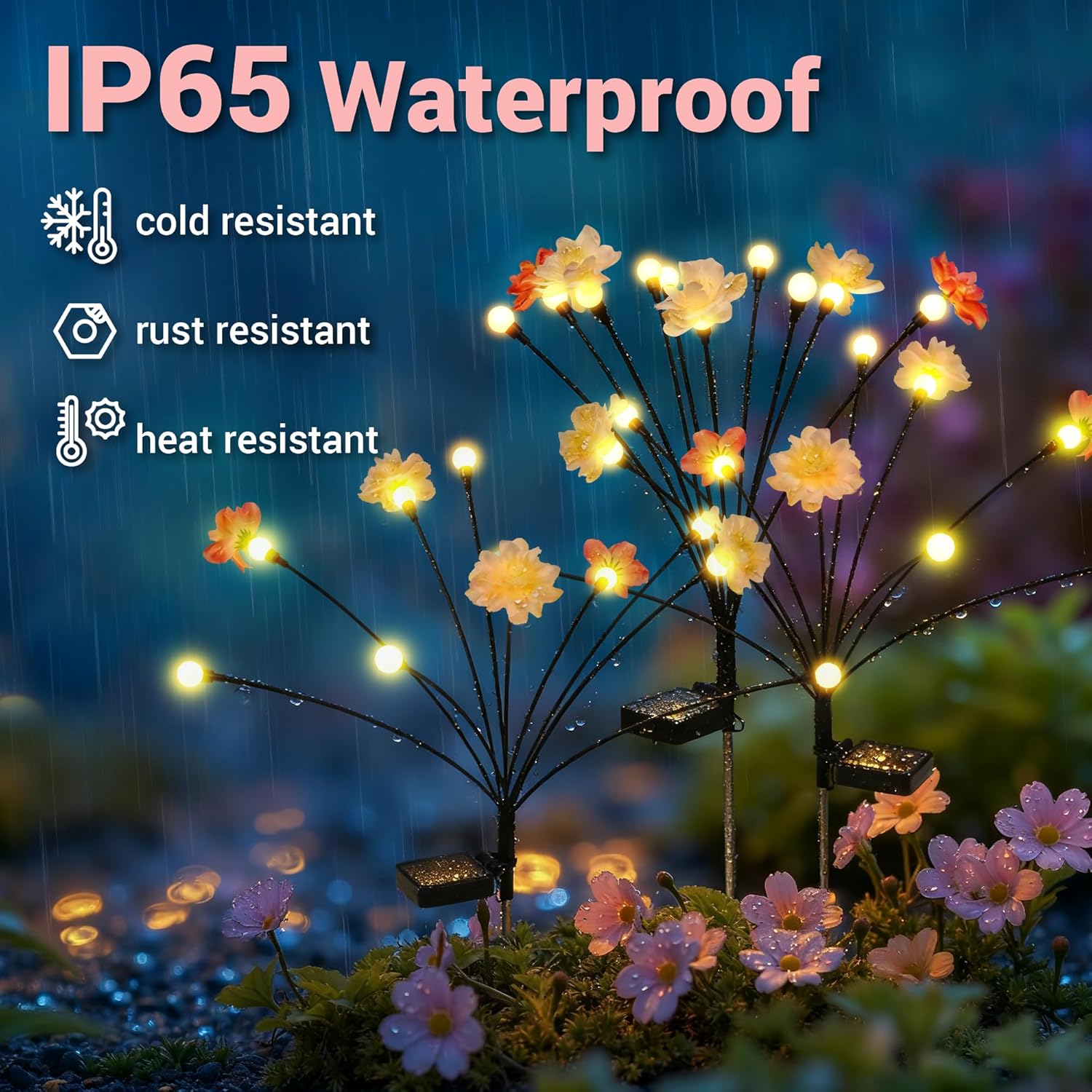 (4pcs) Solar Lights Outdoor Garden Waterproof Upgraded  Outdoor Solar Swaying Flowers Lights Firefly Garden Light for Pathway Yard Patio Decoration