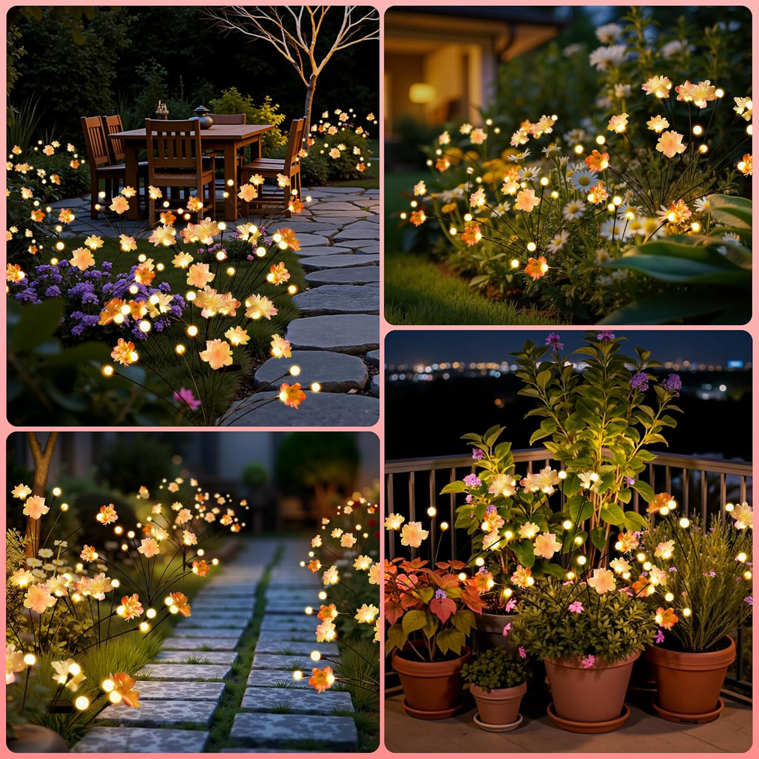 (4pcs) Solar Lights Outdoor Garden Waterproof Upgraded  Outdoor Solar Swaying Flowers Lights Firefly Garden Light for Pathway Yard Patio Decoration