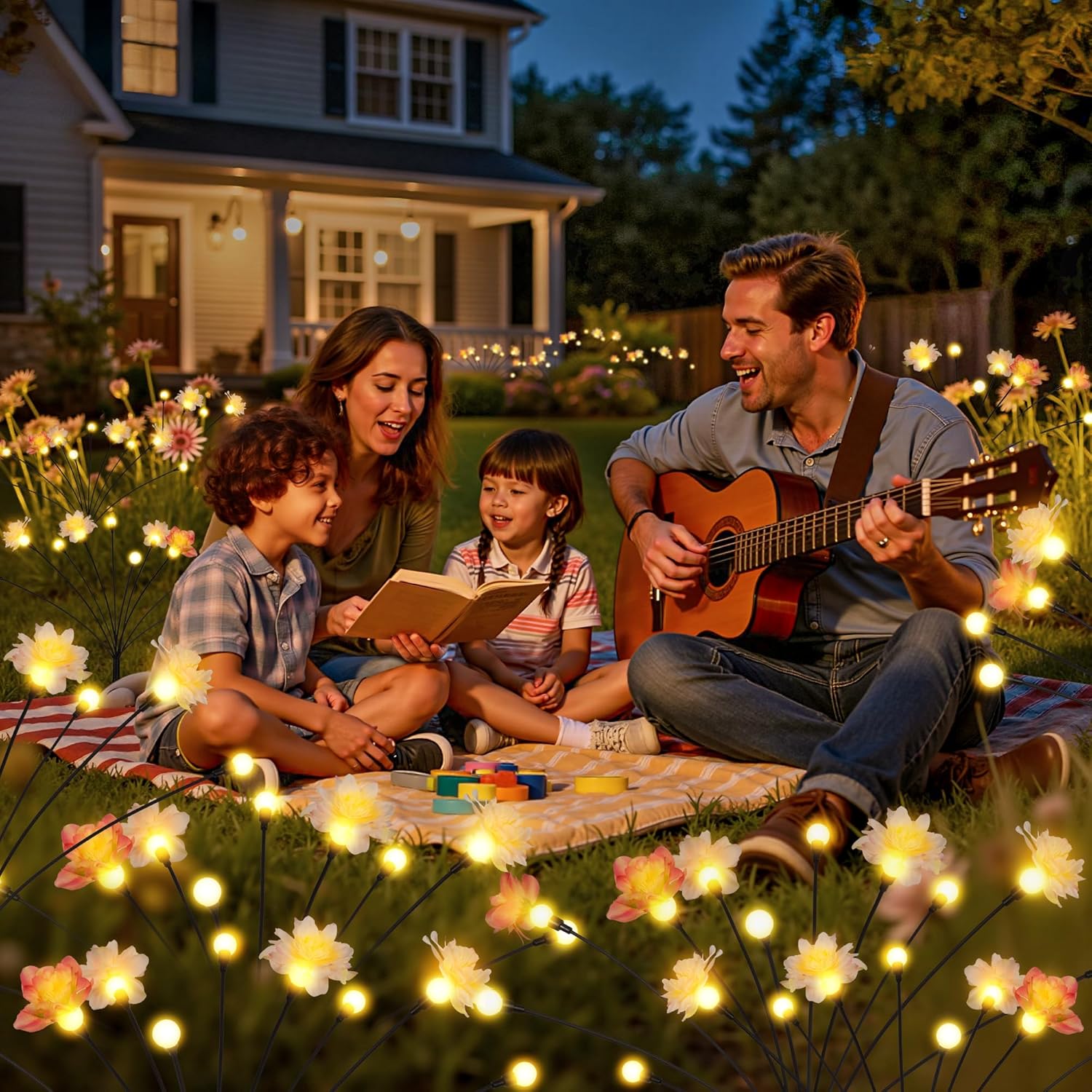 (4pcs) Solar Lights Outdoor Garden Waterproof Upgraded  Outdoor Solar Swaying Flowers Lights Firefly Garden Light for Pathway Yard Patio Decoration