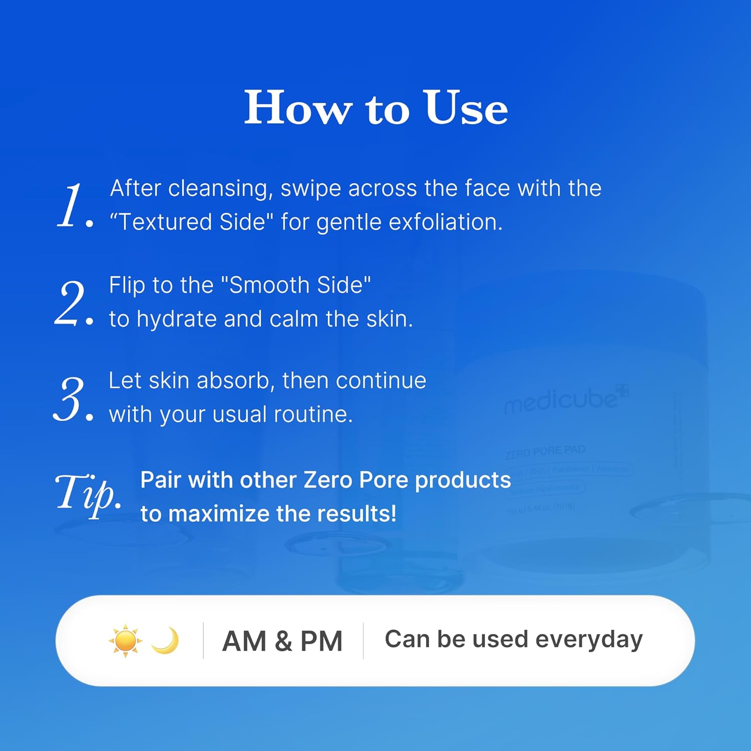 medicube Zero Pore Pads Dual-Textured Facial Toner Pads Exfoliation and Pore Care with AHA Lactic Acid BHA Salicylic Acid All Skin Types Korean Skin Care 155g