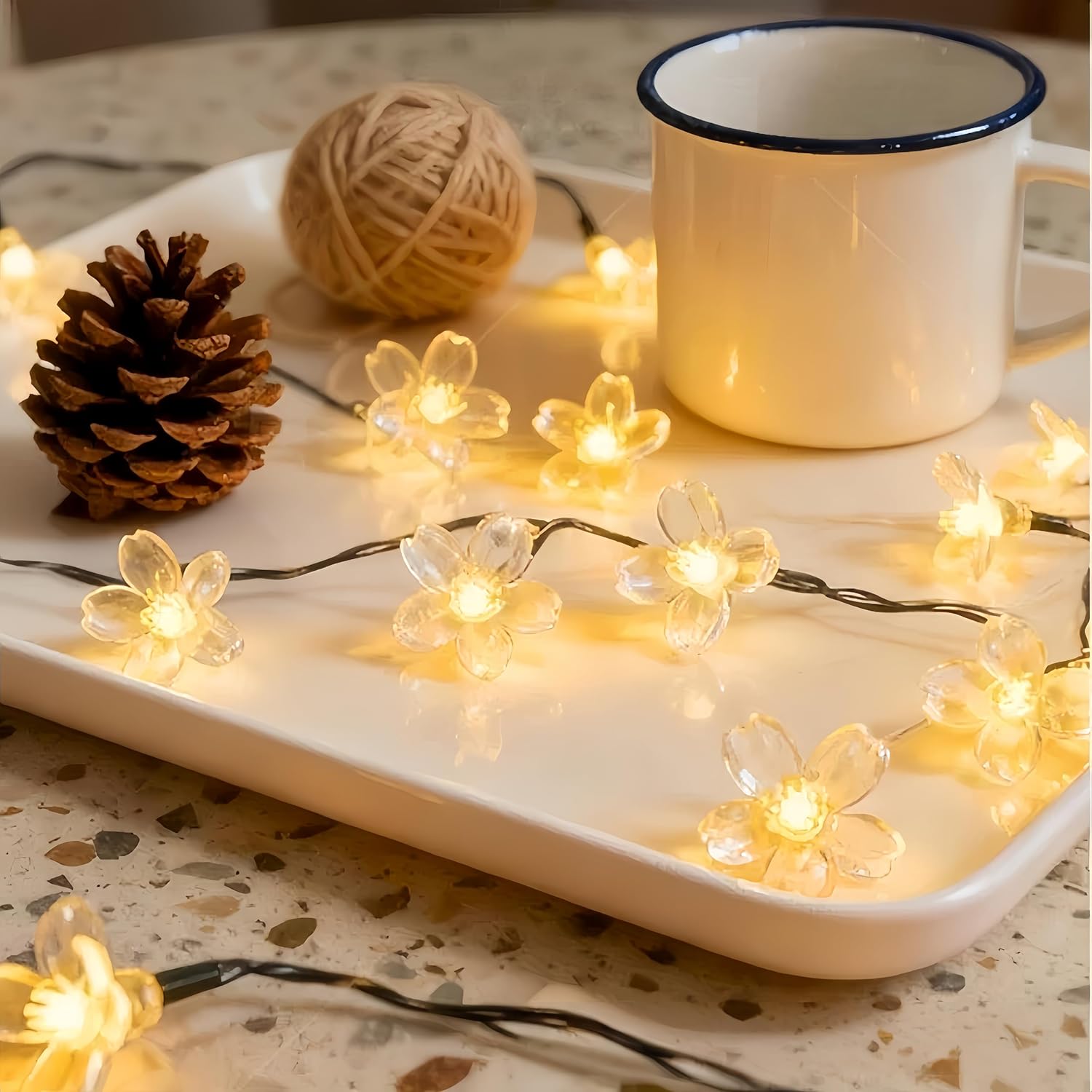 Solar Fairy Lights Outdoor Waterproof 50LED Flower Solar Garden Lights 8 Mode 9.5M 31FT IndoorOutdoor Blossom String Lights for Garden Patio Yard Home 
