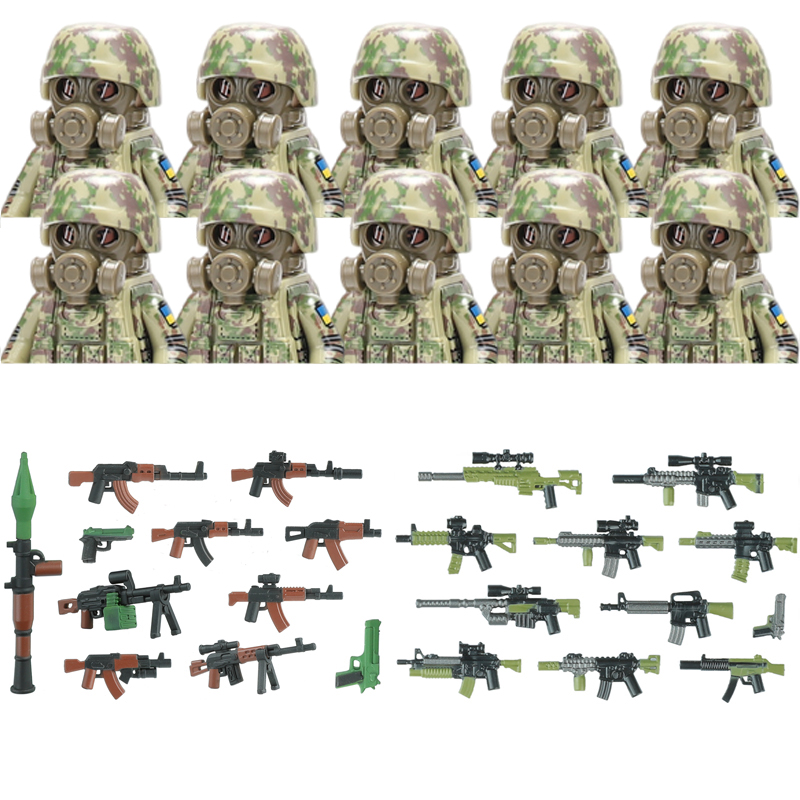(10 PCS B) Military Soldier Ukrainian Biochemical Special Forces Building Blocks Army Figures Gas Mask Weapons Bricks Toys For Children