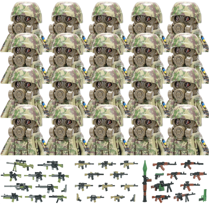 (10 PCS B) Military Soldier Ukrainian Biochemical Special Forces Building Blocks Army Figures Gas Mask Weapons Bricks Toys For Children
