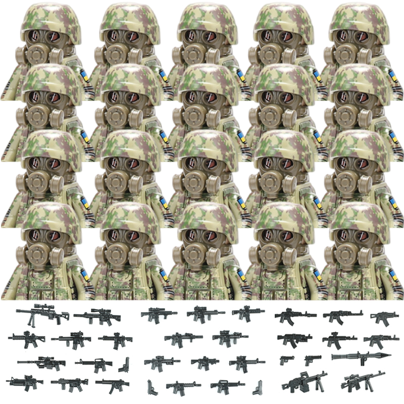 (10 PCS B) Military Soldier Ukrainian Biochemical Special Forces Building Blocks Army Figures Gas Mask Weapons Bricks Toys For Children