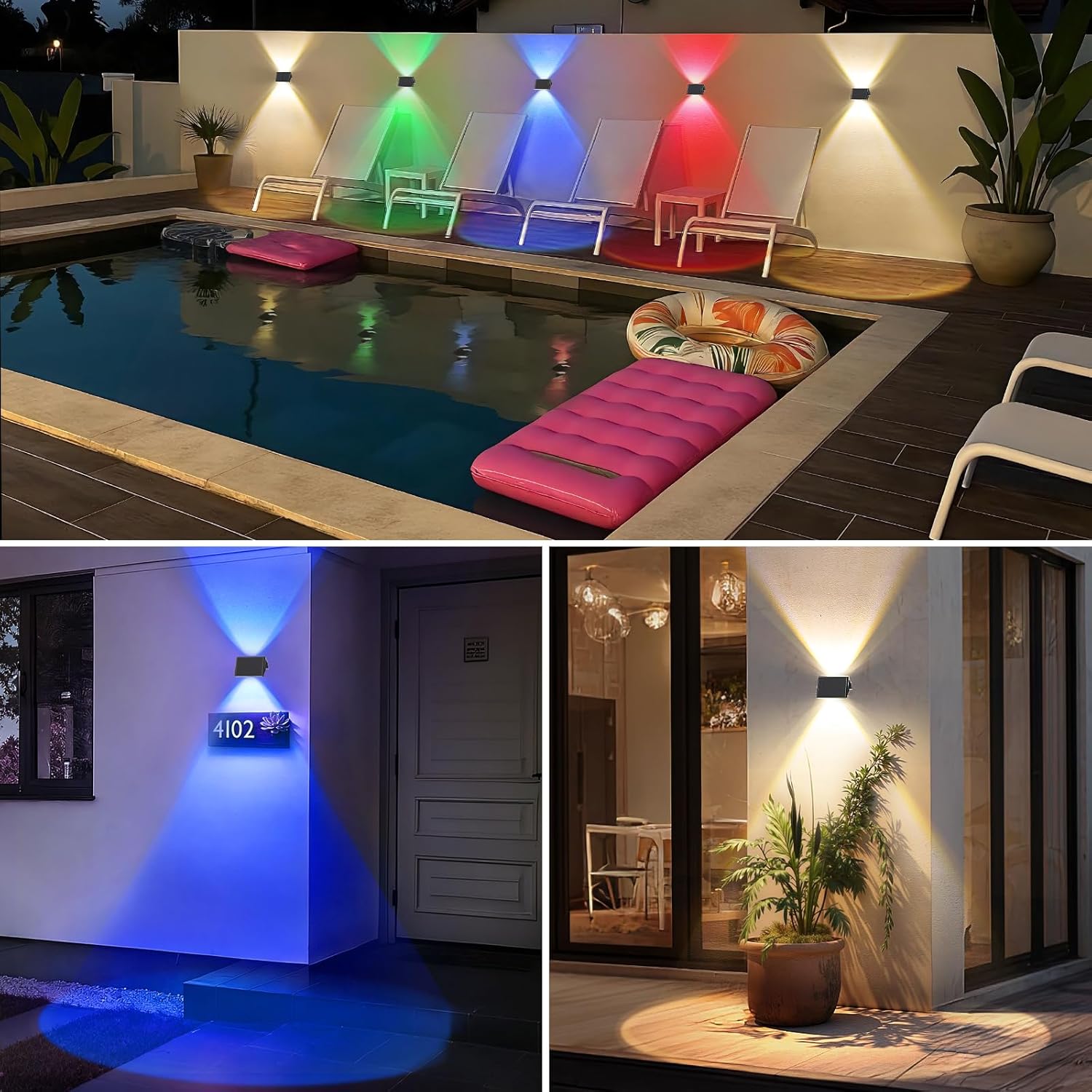 (Multicolor) Solar Fence Lights Outdoor 4 Pack Solar Up and Down Wall Lights Warm White Waterproof IP67 3 Light Modes Auto On/Off for Garden Fence Patio 