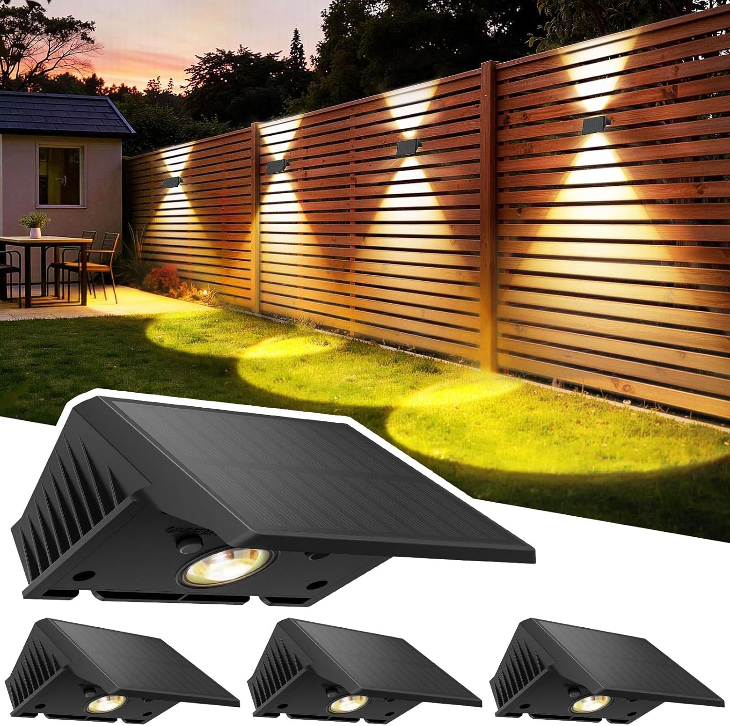 Solar Fence Lights Outdoor 4 Pack Solar Up and Down Wall Lights Warm White Waterproof IP67 3 Light Modes Auto On/Off for Garden Fence Patio 