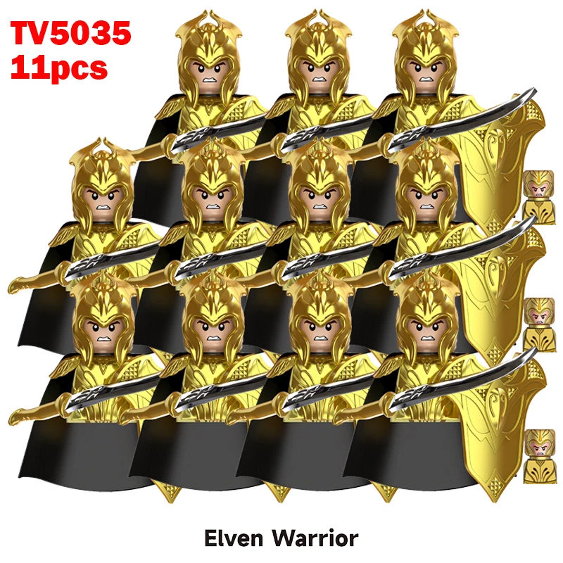 (Style F) Medieval Elf Mini Figures Gold Army Soldier Building Blocks Assemble War Toy Gifts for Kids
