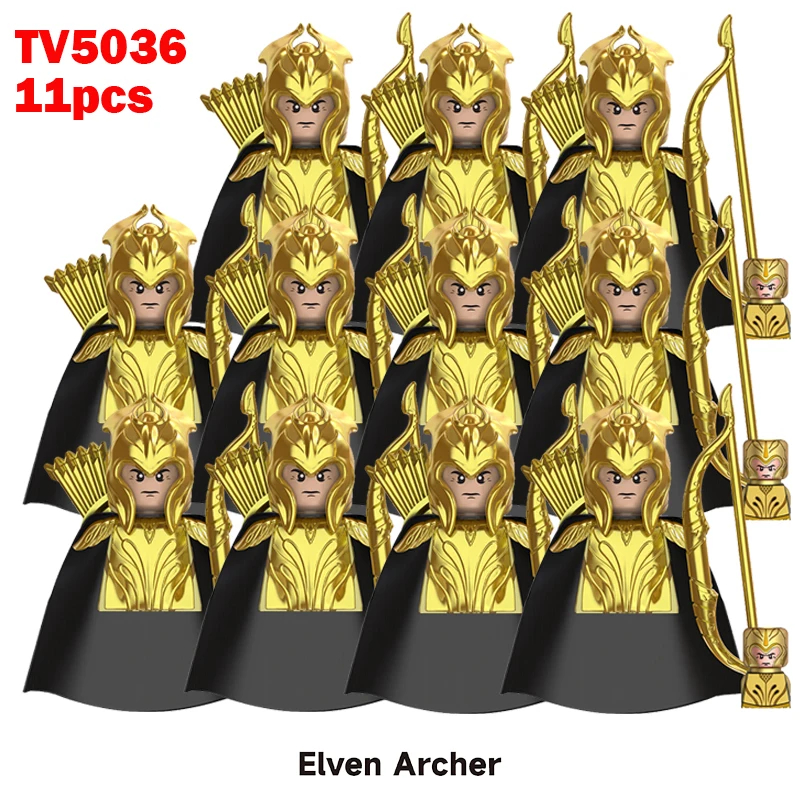 (Style F) Medieval Elf Mini Figures Gold Army Soldier Building Blocks Assemble War Toy Gifts for Kids