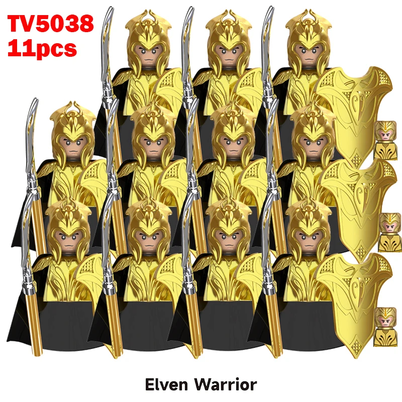 (Style F) Medieval Elf Mini Figures Gold Army Soldier Building Blocks Assemble War Toy Gifts for Kids