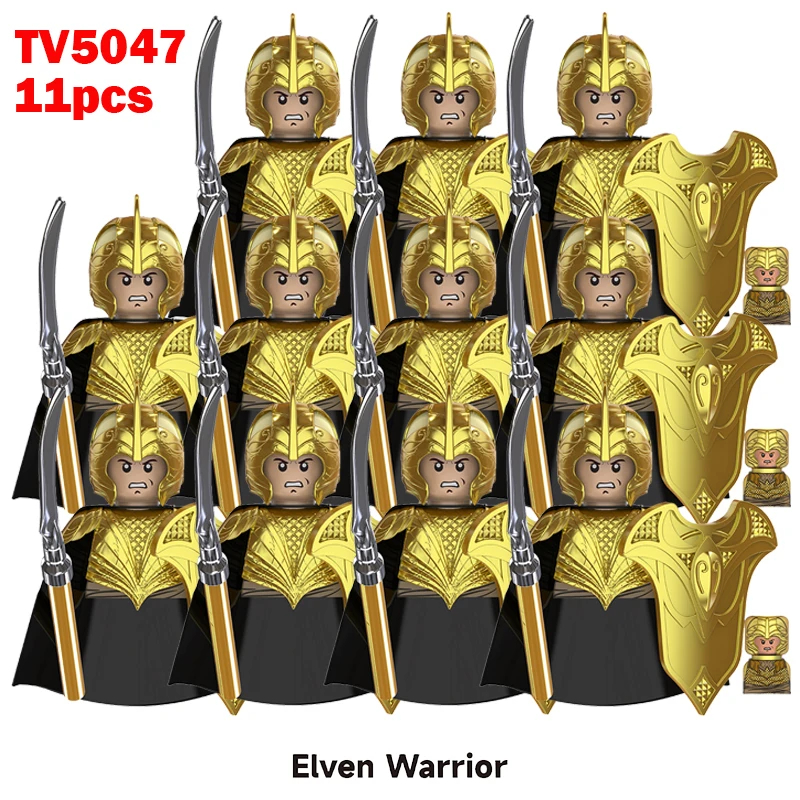 (Style F) Medieval Elf Mini Figures Gold Army Soldier Building Blocks Assemble War Toy Gifts for Kids