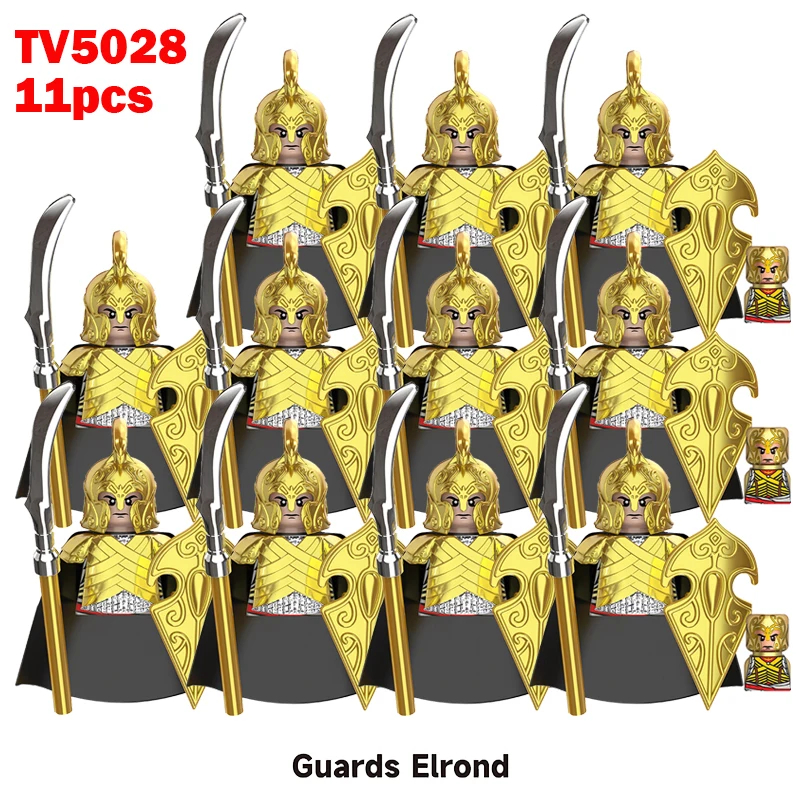 (Style F) Medieval Elf Mini Figures Gold Army Soldier Building Blocks Assemble War Toy Gifts for Kids