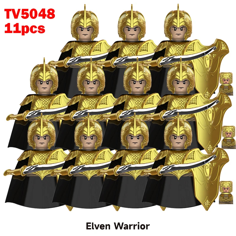 (Style F) Medieval Elf Mini Figures Gold Army Soldier Building Blocks Assemble War Toy Gifts for Kids