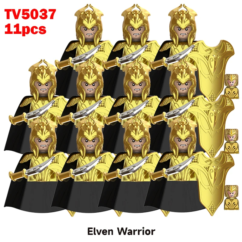 (Style F) Medieval Elf Mini Figures Gold Army Soldier Building Blocks Assemble War Toy Gifts for Kids
