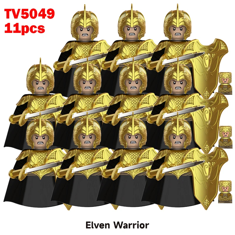 (Style F) Medieval Elf Mini Figures Gold Army Soldier Building Blocks Assemble War Toy Gifts for Kids