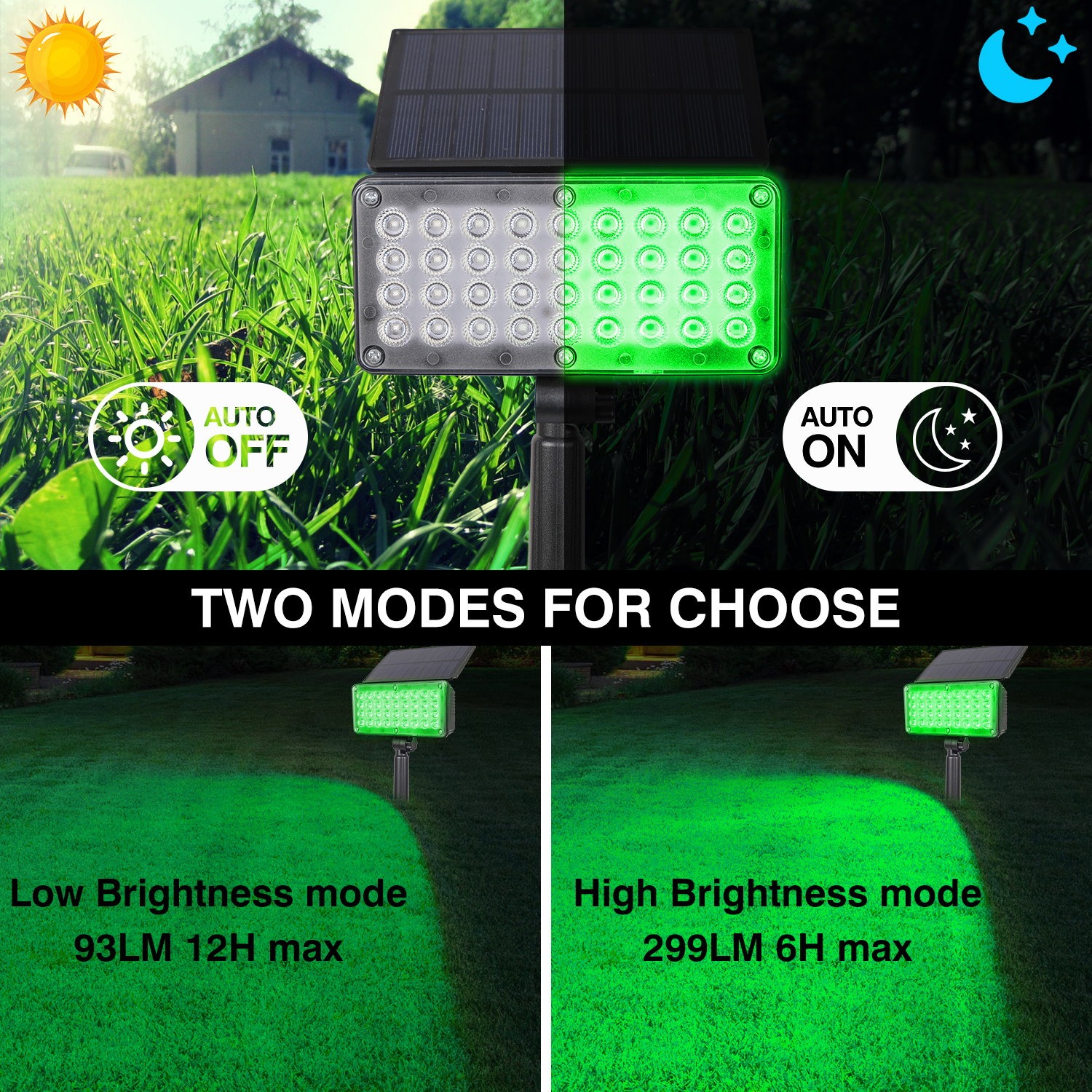 (Warm White) 2PCS Solar Outdoor Light Led Landscape Decoration Countyard Spotlight Waterproof Garden Wall Street Tree Solar Lamp Green Light