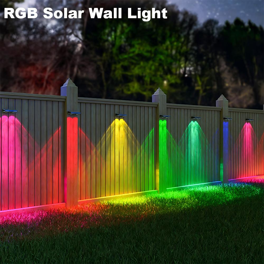(8 PCS)   LED Solar Light Outdoor Waterproof Wall Lamp RGB Color Solar Lights For Path Garden Balcony Yard Fence Landscape Decor Lighting