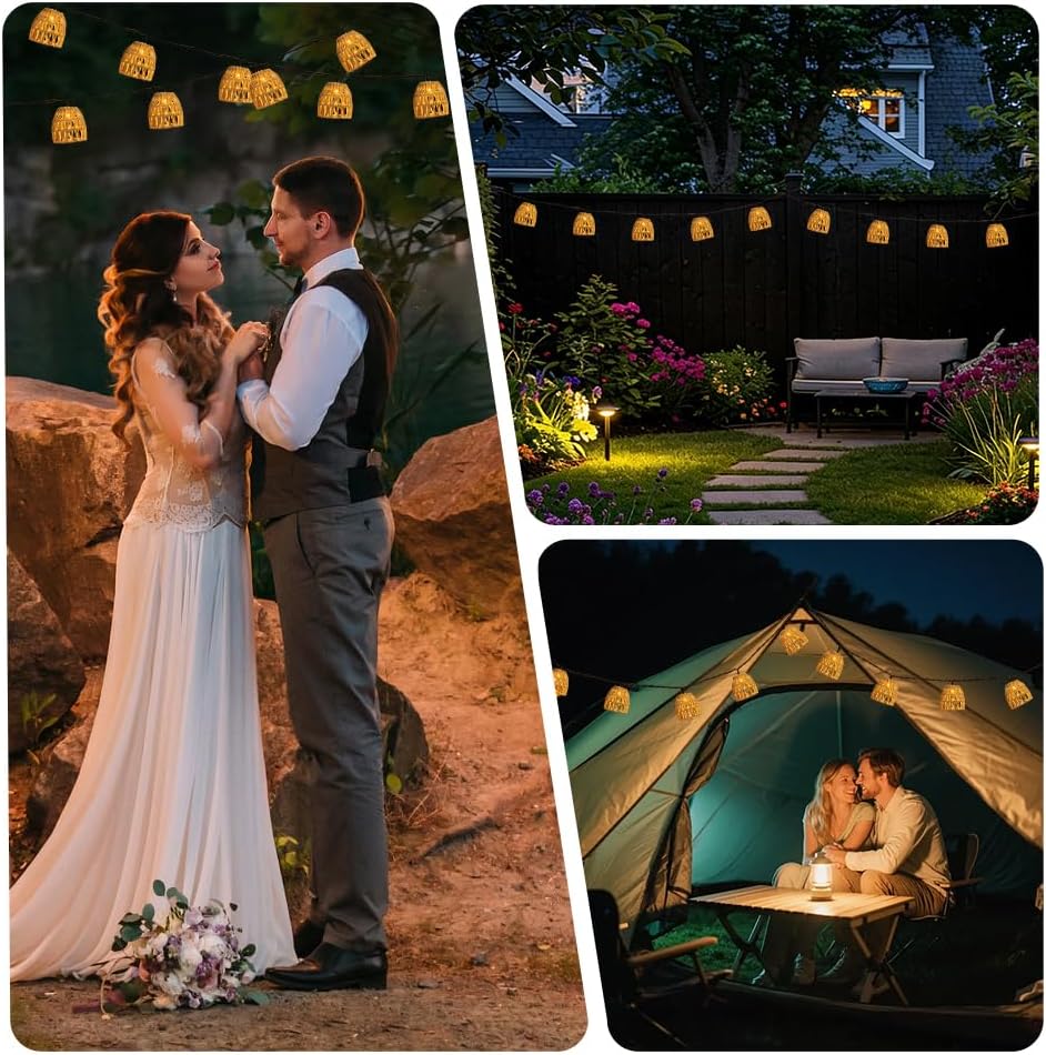 Solar Lights Outdoor Garden String 3.8m Rattan Ball String Lights Bohemian Style Solar Fairy Light with 10 Paper Rattan Balls IP66 Waterproof Solars Garden Lant