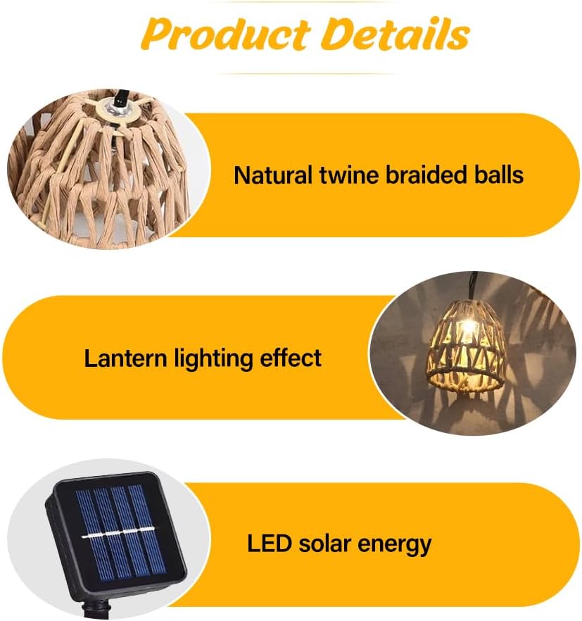 Solar Lights Outdoor Garden String 3.8m Rattan Ball String Lights Bohemian Style Solar Fairy Light with 10 Paper Rattan Balls IP66 Waterproof Solars Garden Lant