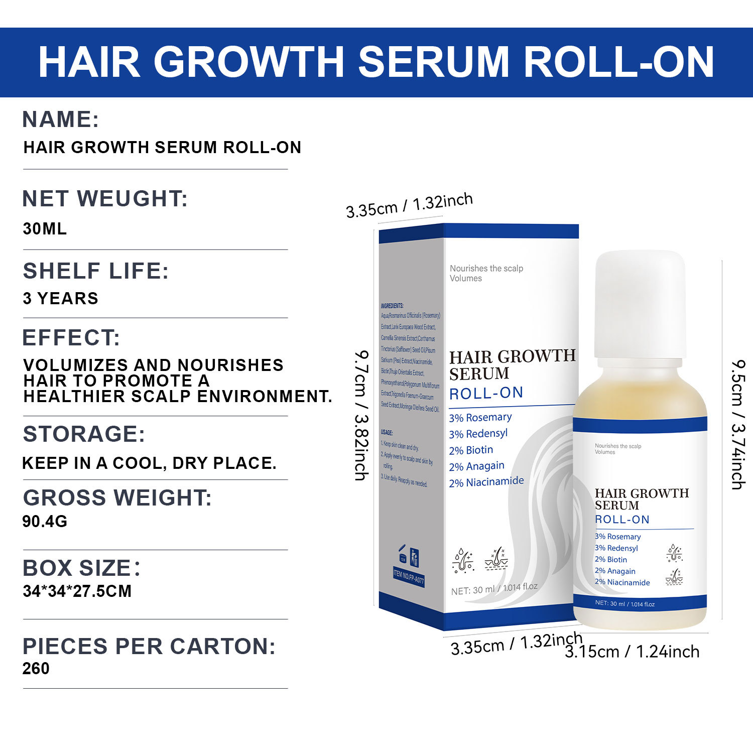 Hair Growth Serum Roll On Nourishing Scalp Treatment For Thinning Hair Daily Root Care 30ml