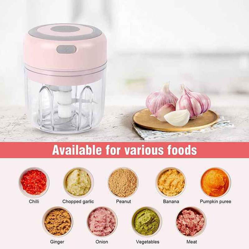 (Pink) Electric Kitchen Food Chopper Mini Garlic Grinder Masher Crusher Portable Meat Grinder Vegetable Chopper For Kitchen Gadgets
