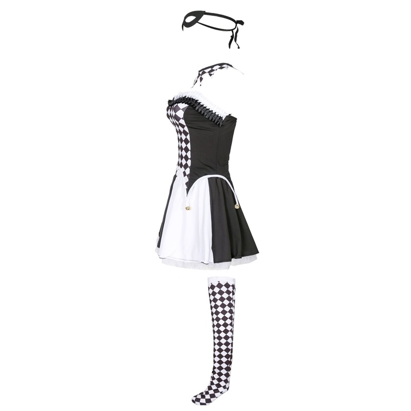 (XL) Drag Queen Vampire Clown Outfit Halloween Costume Devil Suit Role Play Check Harlequin Attire