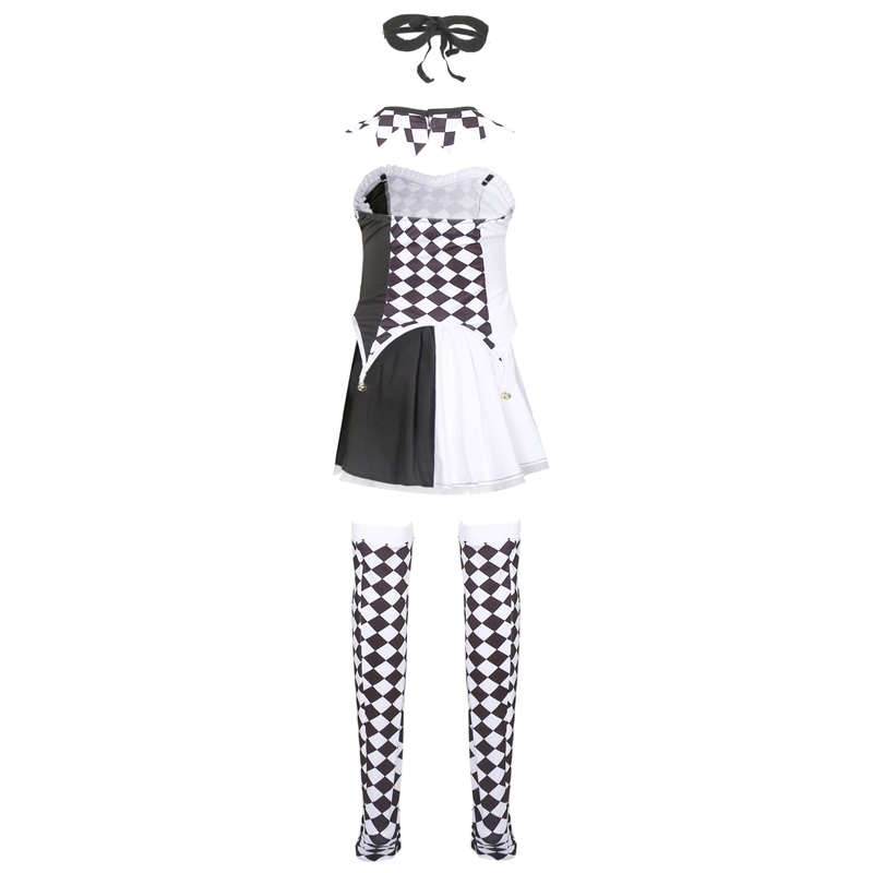(XL) Drag Queen Vampire Clown Outfit Halloween Costume Devil Suit Role Play Check Harlequin Attire
