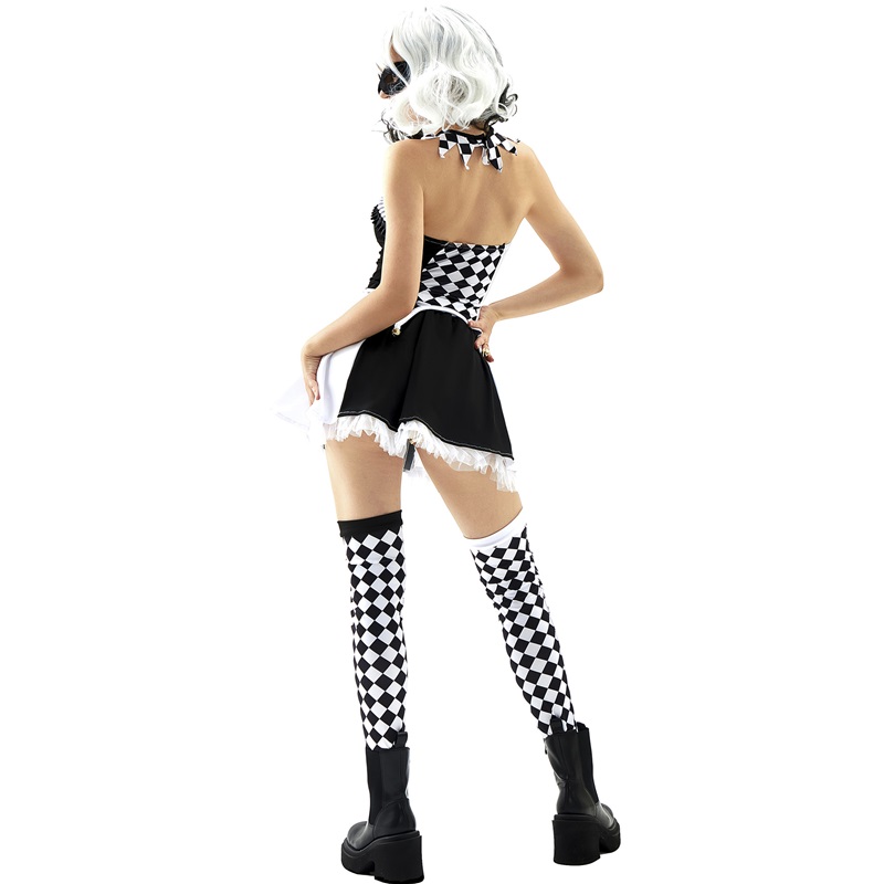 (XL) Drag Queen Vampire Clown Outfit Halloween Costume Devil Suit Role Play Check Harlequin Attire