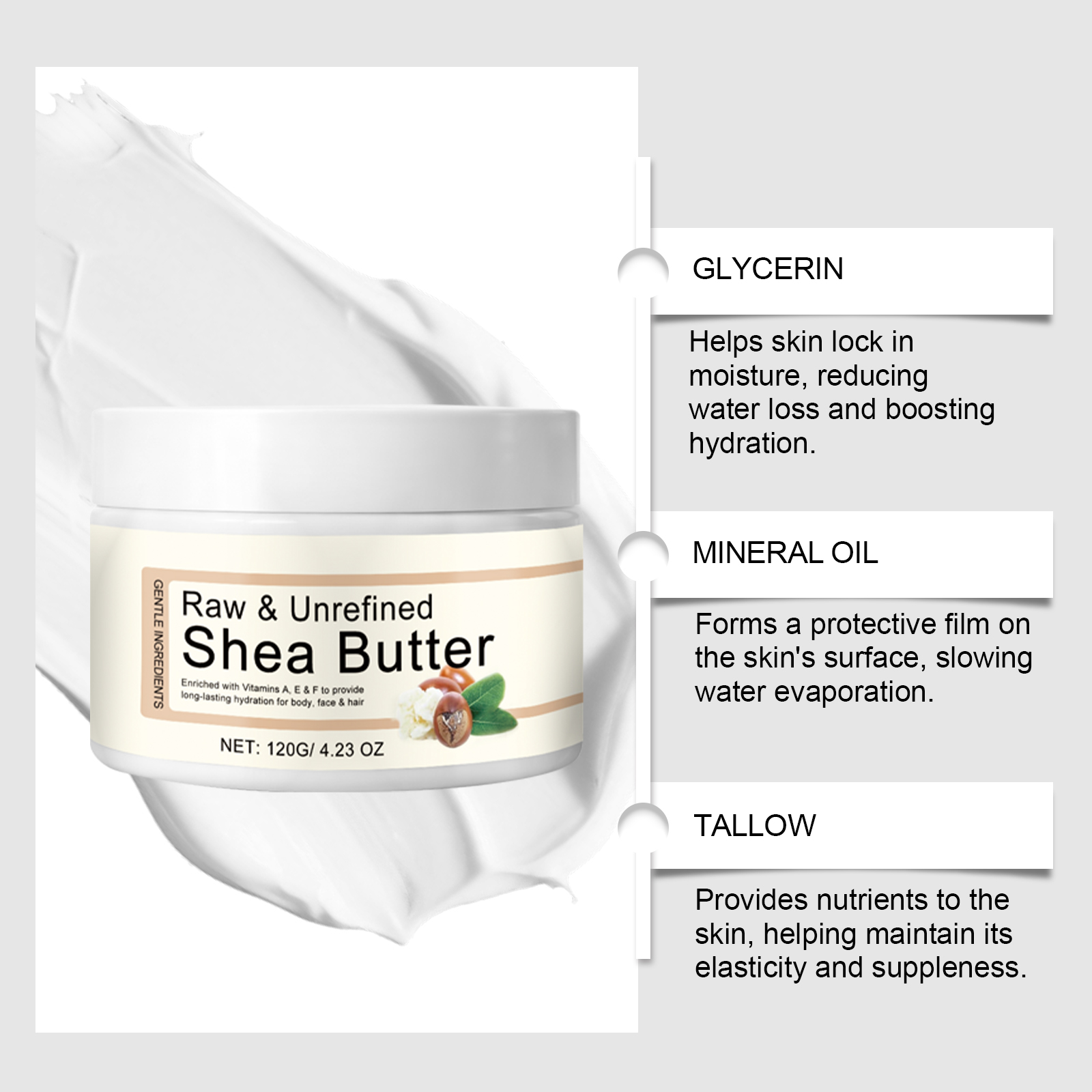 Moisturizing Nourishing Shea Butter Cream Mild Gentle Hydrating For Face Body Skin Hair Daily Care Lotion