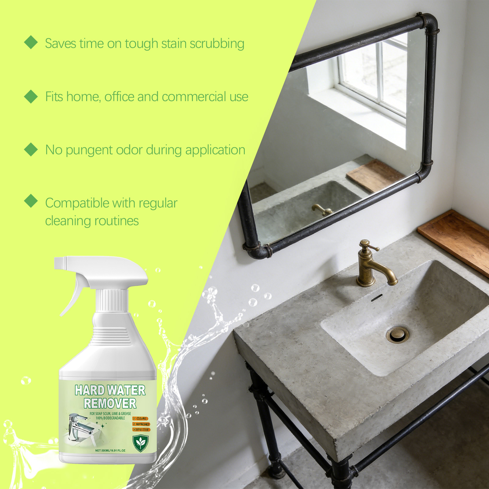 Hard Water Stain Remover Multi Purpose Clean Shiny Kitchen Bathroom Sink Dirt Household Care Wash