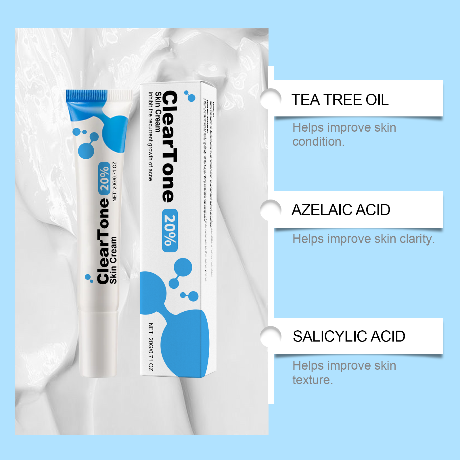 Facial Cream Mild Nourish Acne Moist Hydrate Refreshing Smooth Soften Daily Care