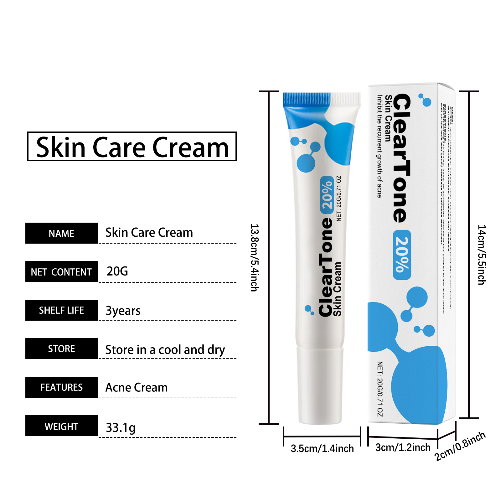 Facial Cream Mild Nourish Acne Moist Hydrate Refreshing Smooth Soften Daily Care