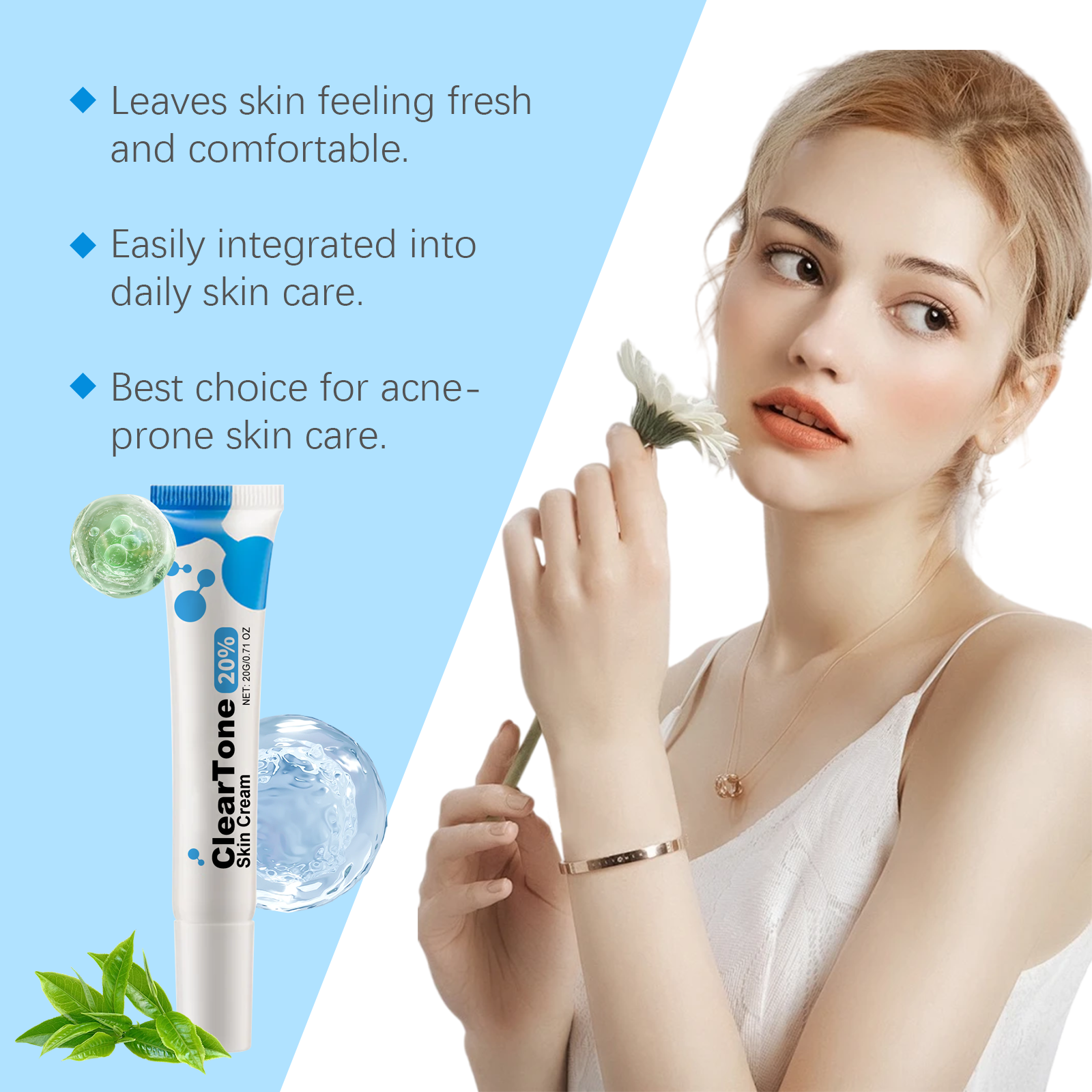 Facial Cream Mild Nourish Acne Moist Hydrate Refreshing Smooth Soften Daily Care