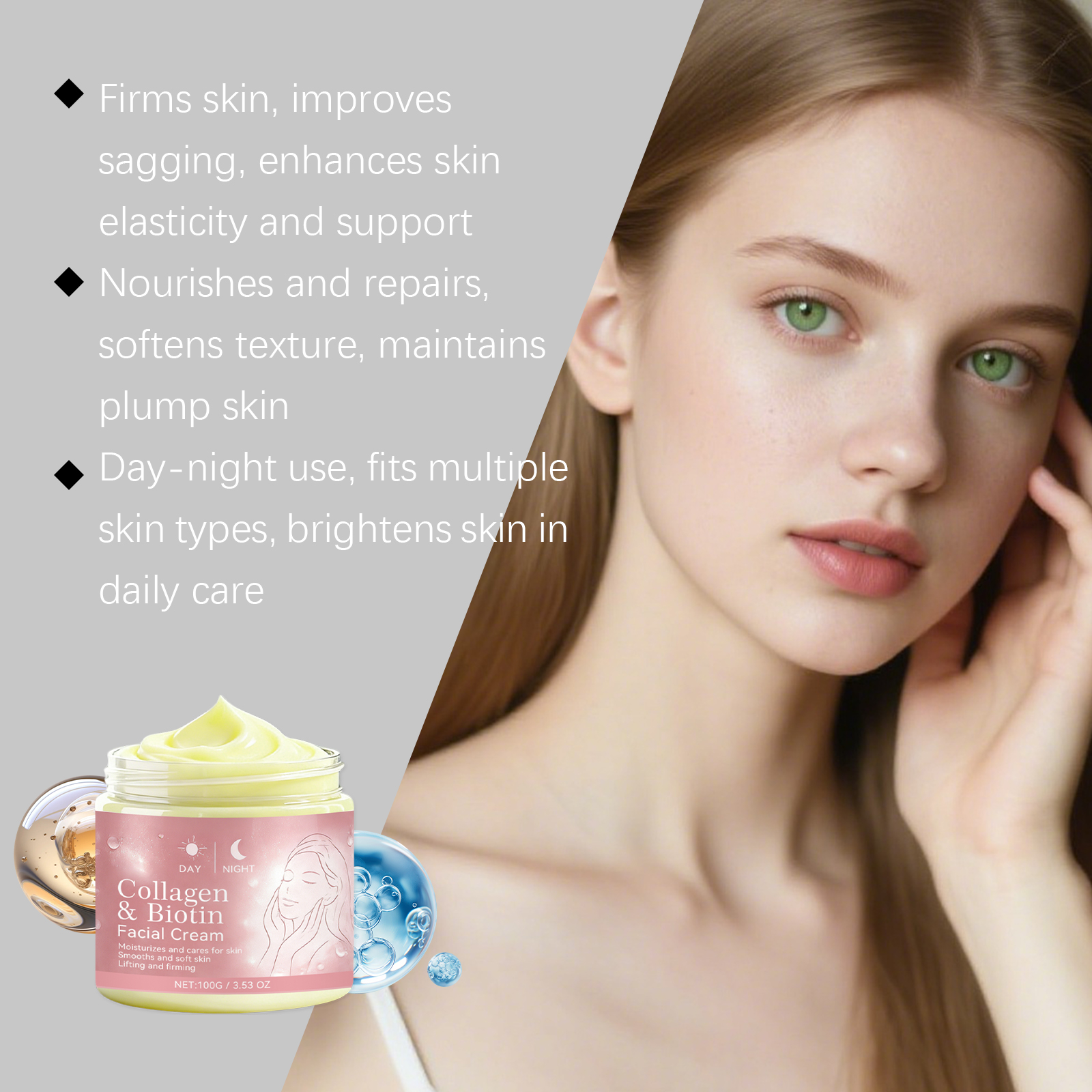 Collagen Biotin Day Night Cream Hydrating Moisturizing Nourishing Softening Facial Daily Skin Care Lotion