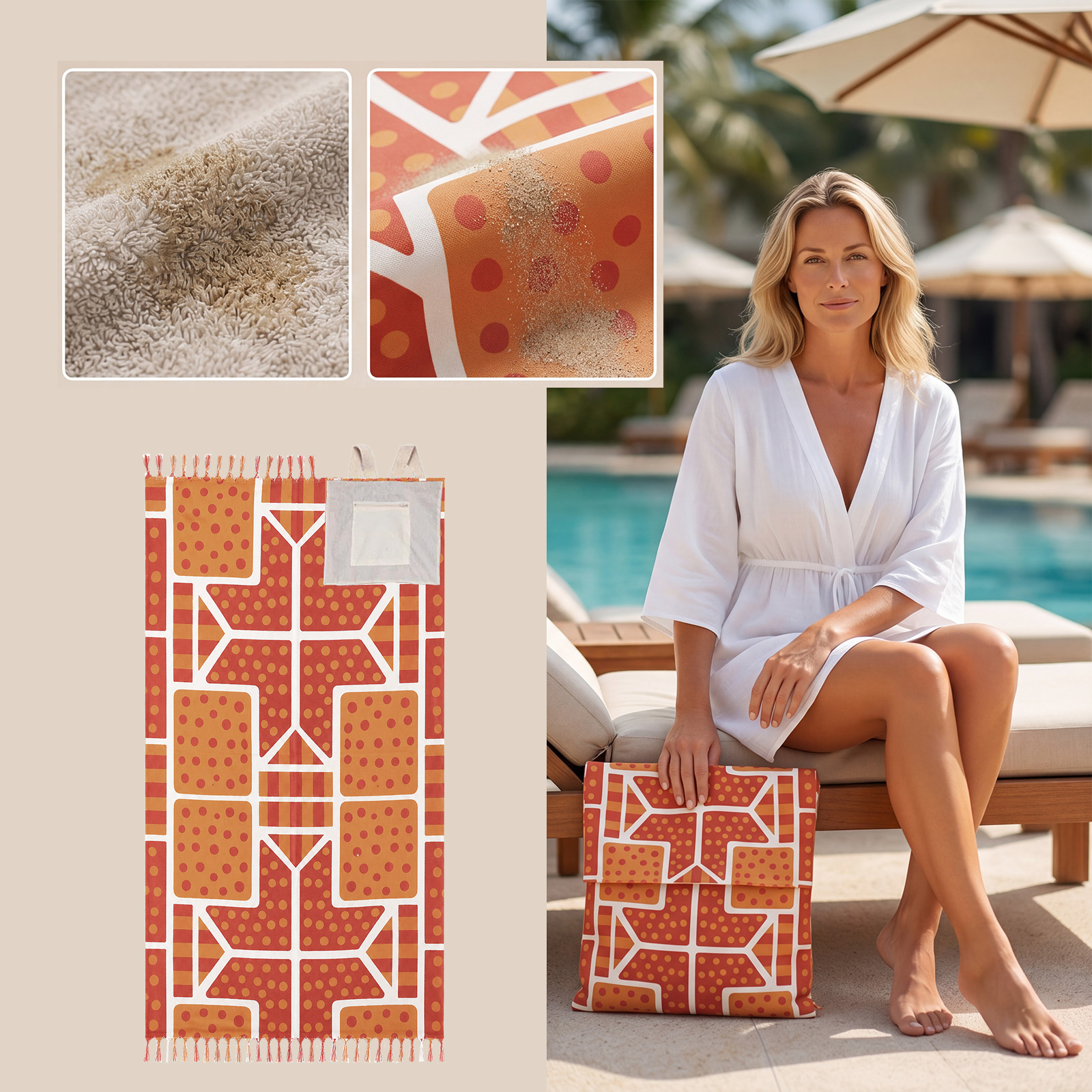Convertible Beach Towel Bag Soft Material Fold Easy Carry Outdoor Beach Convenient Usage