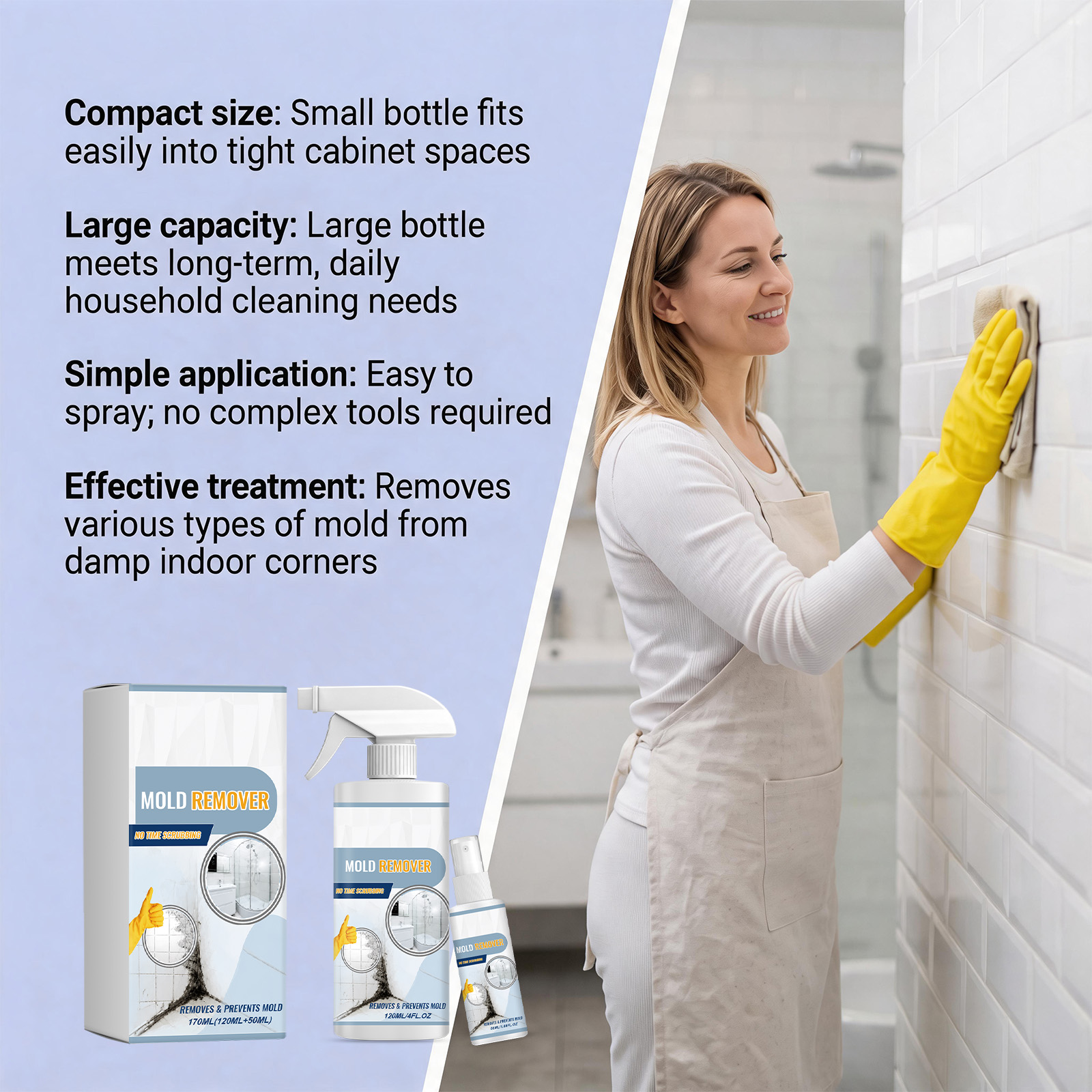 Mold Remover Multipurpose Convenient Daily Household Cleaner For Bathroom Corner Wall Stain Mildew Spot