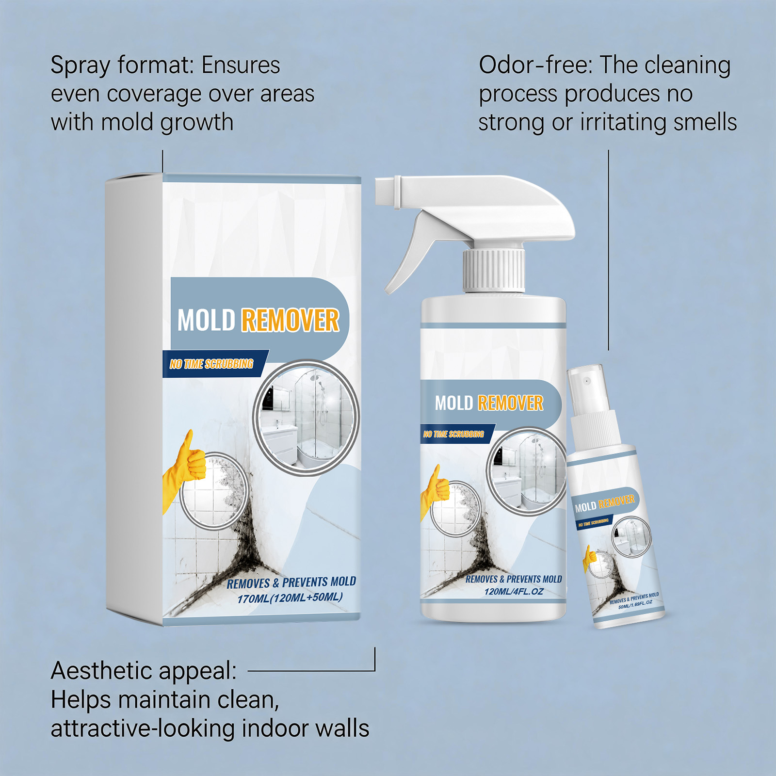 Mold Remover Multipurpose Convenient Daily Household Cleaner For Bathroom Corner Wall Stain Mildew Spot