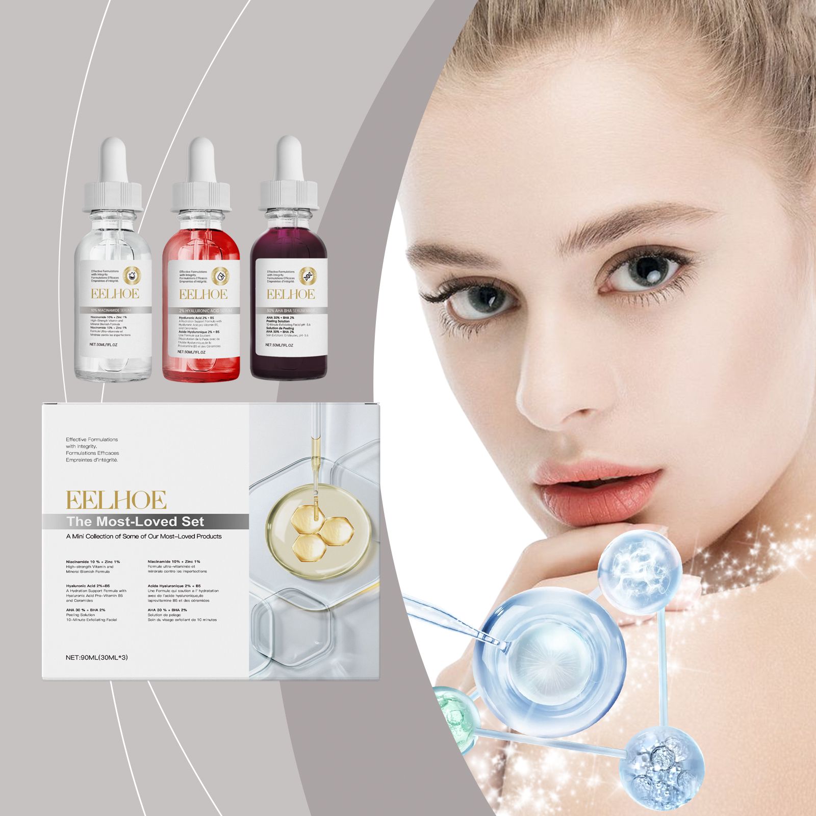Blemish Care Set With Niacinamide Hyaluronic Acid And AHA BHA Serum For Acne Prone Skin