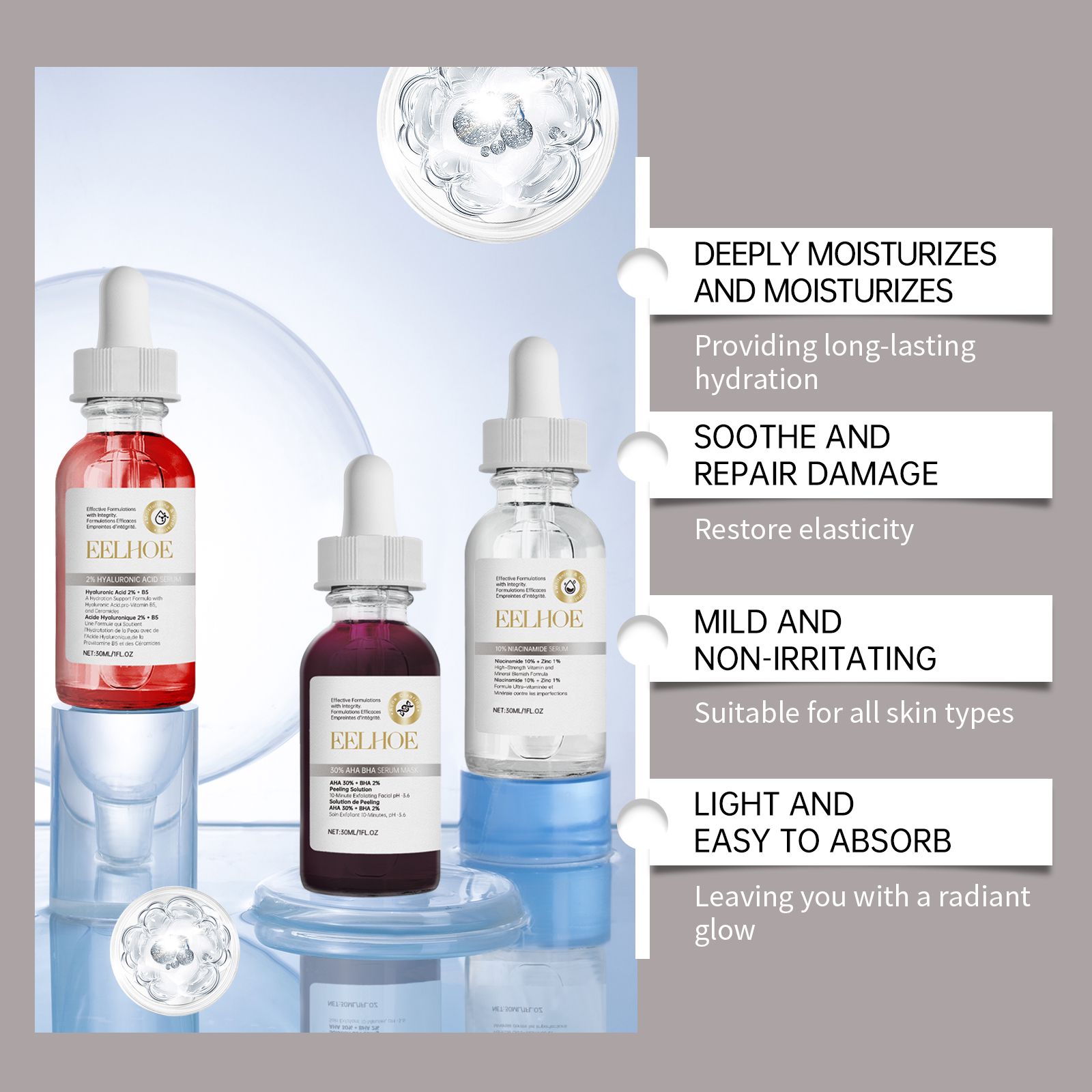 Blemish Care Set With Niacinamide Hyaluronic Acid And AHA BHA Serum For Acne Prone Skin