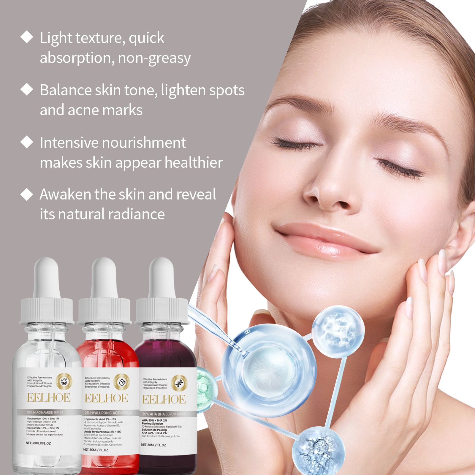 Blemish Care Set With Niacinamide Hyaluronic Acid And AHA BHA Serum For Acne Prone Skin