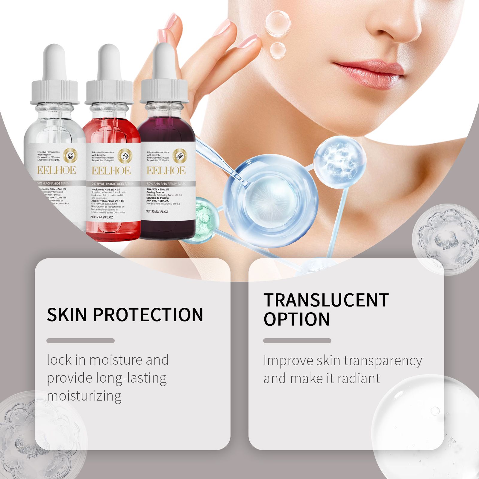 Blemish Care Set With Niacinamide Hyaluronic Acid And AHA BHA Serum For Acne Prone Skin