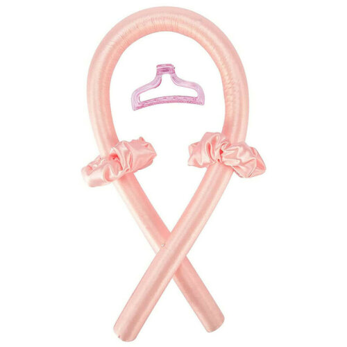 Women Silk Ribbon Hair Curler Heatless Curling Rod Headband Wave Former Pink