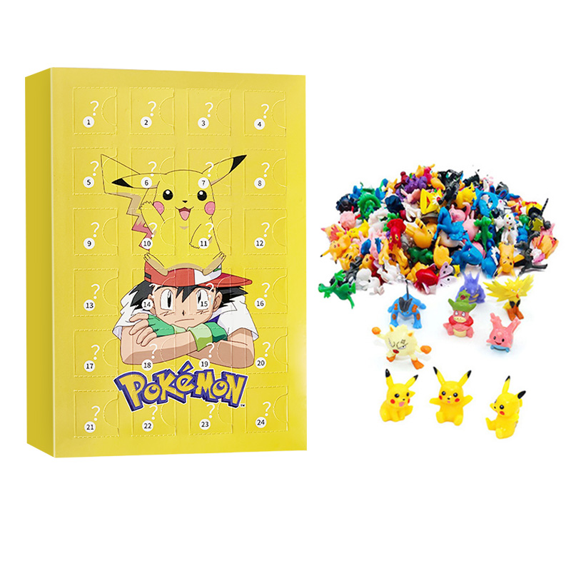 Christmas Advent Calendar Pokemon Cartoon Figures Xmas Countdown Calendar Anime Minifigures Kids Toy 2PCS Blind Box Set Gifts for Girls and Boys