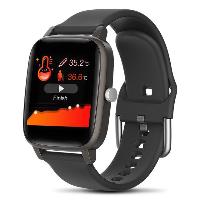 (Black) Body Temperature Monitor Smart Watch Urban Fashion Full Touch Screen Watch