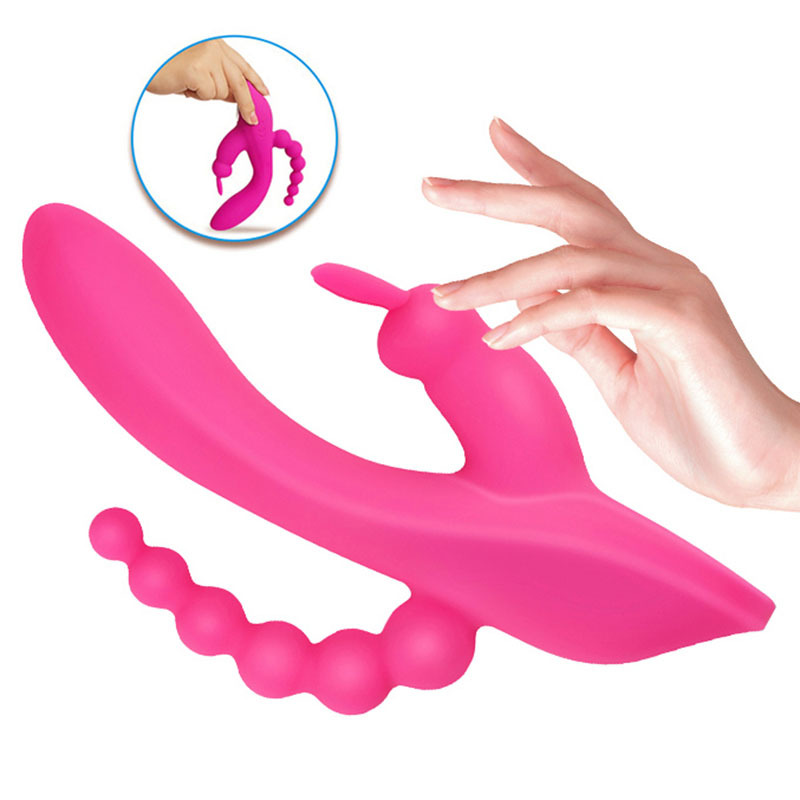 Double Rabbit Vibrator for Her G-spot Vibrator for Women Sex Toys Adult Sex Toys with Anal Beads Realistic Silicone Dildo Massager for Anal Vaginal and Clitoral Stimulation