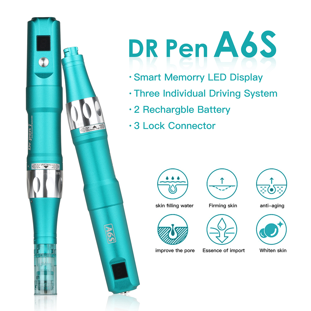 Dr. Pen Ultima A6S Professional Microneedling Pen Wireless Derma Auto Pen Rolling System Skin Care Tool Kit for Face and Body Speed Adjustment 2x 16pin 5x 36pin 5x 42pin 5x Nano Round Cartridges