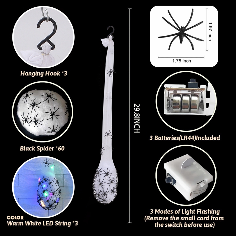 3pcs Hanging Spider Egg Sacs Decor LED Purple Glowing Spider Egg Web