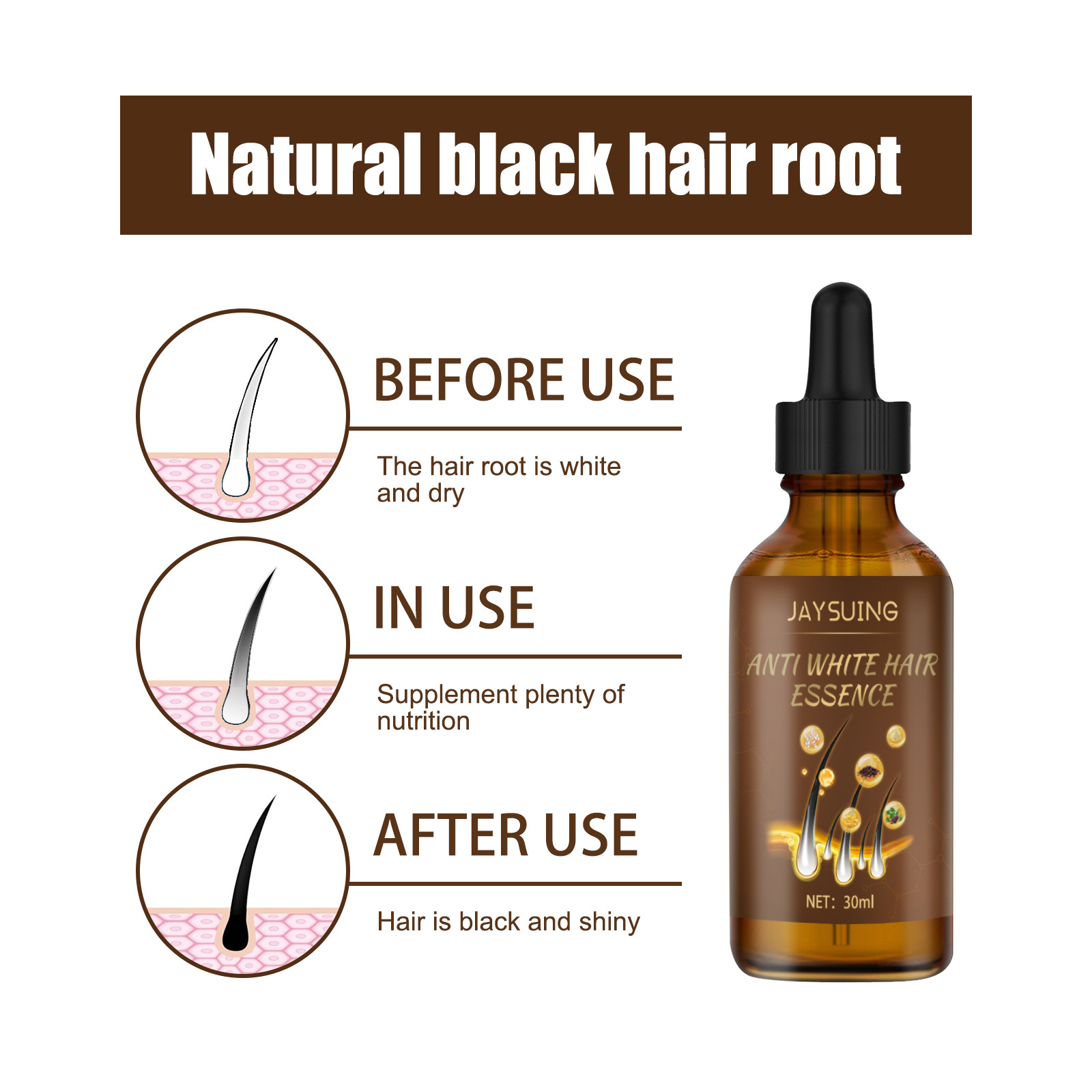 Anti White Hair Essence Nourishing Essential Oil with Natural Extract Hair Scalp Massage Essence for Repairing Moisturising Thicker Healthier Hair