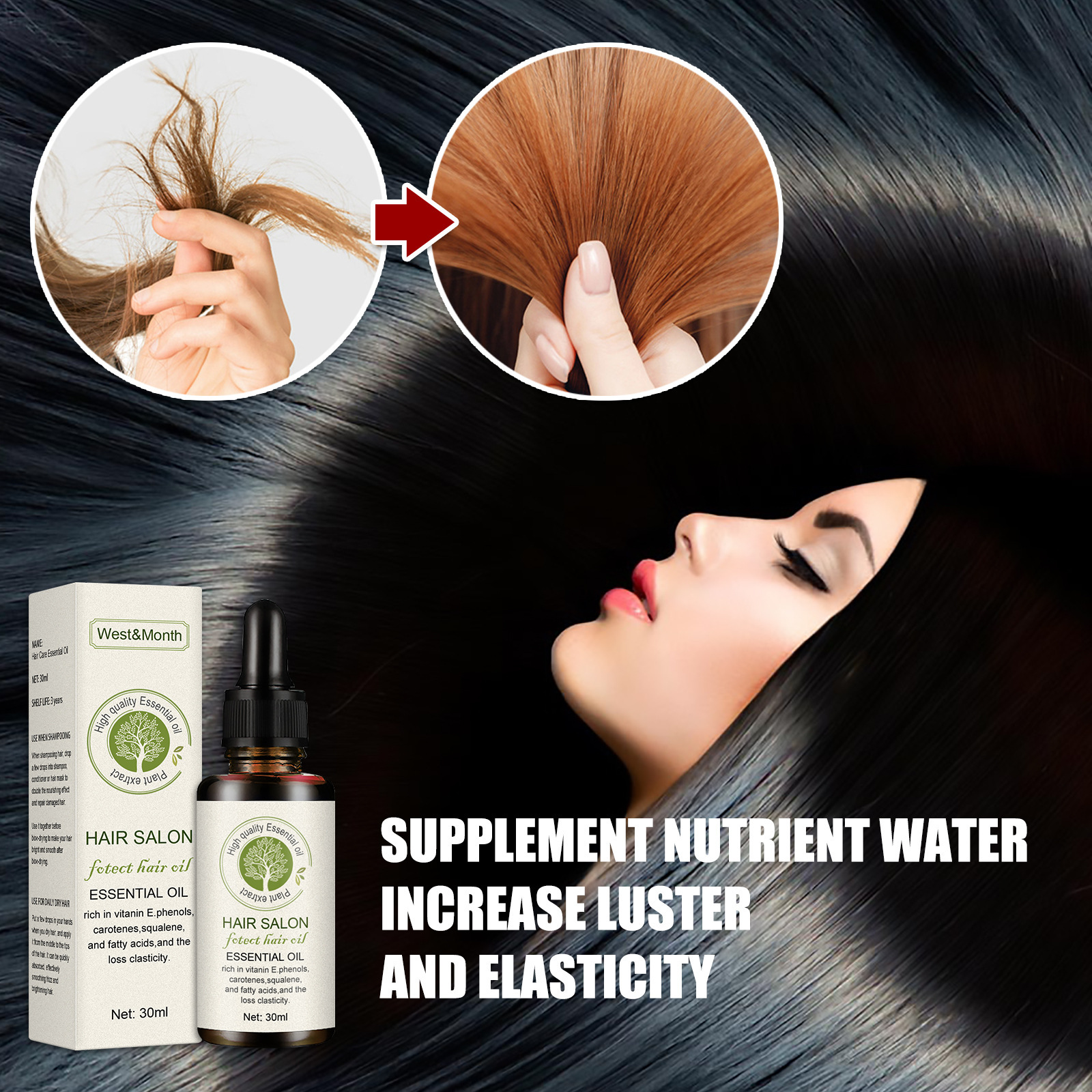 Hair Care Essential Oil Hair Treatment Serum Improve Dry Hair Prevent Frizz Split Ends and Repair Damage Hair 30ml