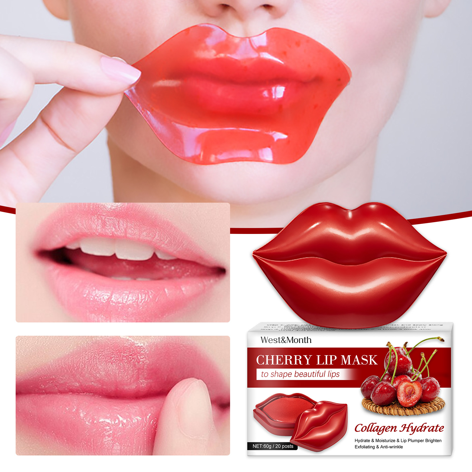Cherry Lip Mask Lip Plumper Moisturizing Nourishing Anti Wrinkle Lips Pad Diminishing Lip Lines Lip Care Beauty Cosmetics