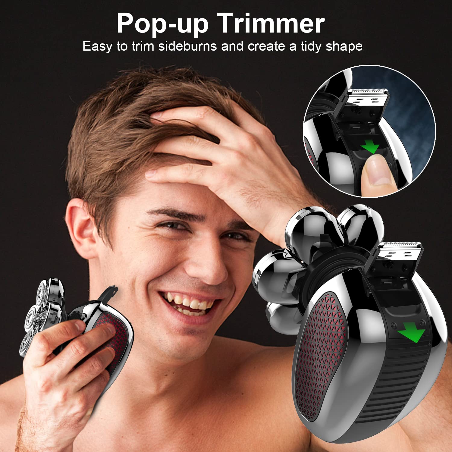 (Black) Detachable Head Shavers for Bald Men 6 in 1 Electric Razor for Bald Men 7D with Hair Sideburns Trimmer Waterproof Wet and Dry Cordless Men Grooming Kit